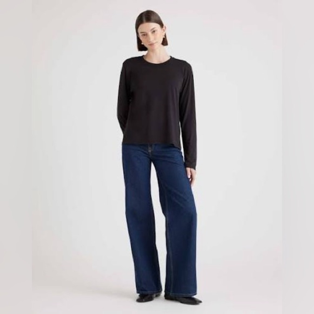 New with tags Quince Cotton Modal Relaxed Long Sleeve Tee Black Sz Large women - Picture 2 of 5